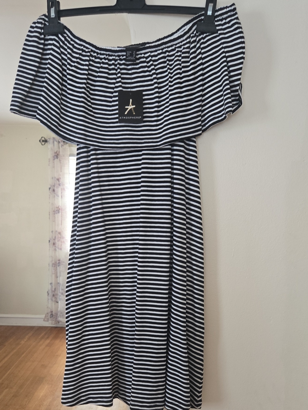 Atmosphere Black and White Striped Off-Shoulder Kids Dress
